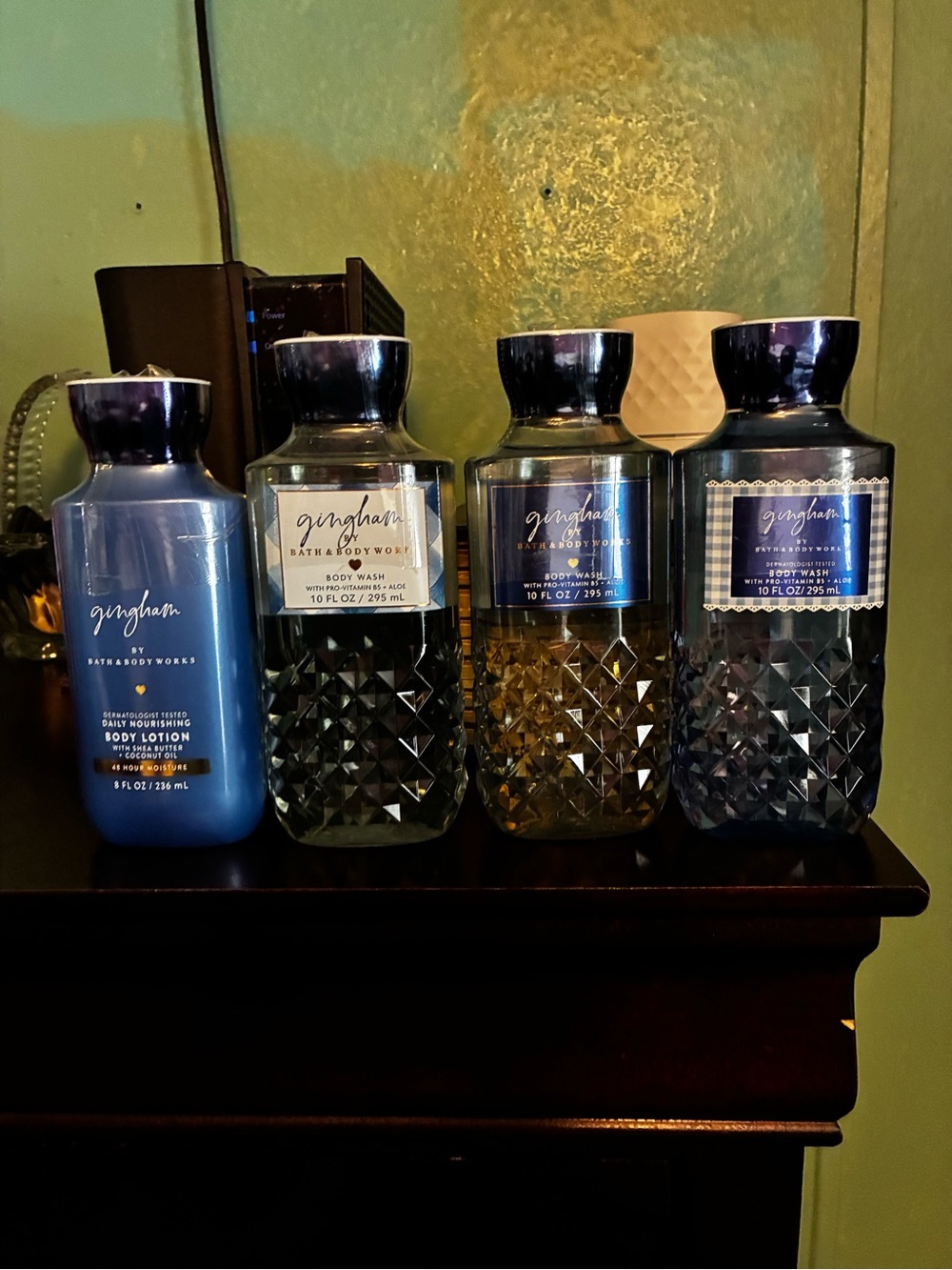 Gingham Scented Body Care Set - 3 Body Washes + 1 Body Lotion- Blue